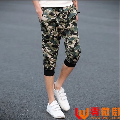 夏季哈伦裤男小脚裤男士七分裤韩版青少年运动裤男修身