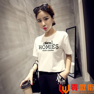 夏季英伦风机车卡通字母印花休闲短袖T恤女