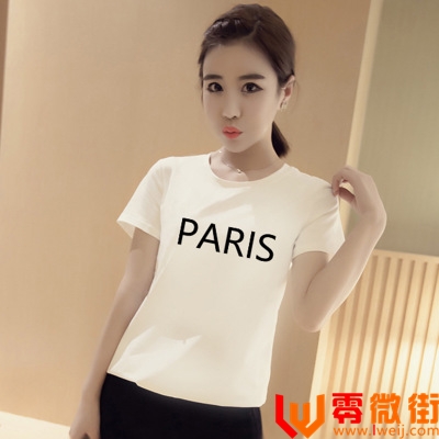 2016夏季新款简约字母paris印花学生短袖修身休闲T恤女